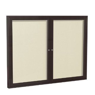 2 Door Aluminum Frame Enclosed Vinyl Tackboard Frame Finish Bronze, Size 36" H x 60" W x 2.25" D, Surface Color Ivory  
