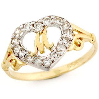 10k Gold Heart Shape Letter 'M' Initial CZ Ring Jewelry Jewelry Liquidation Jewelry