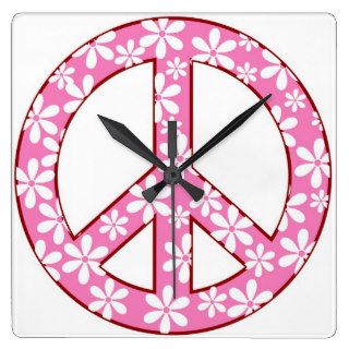 Cute Pink Flowered Peace Sign Clocks