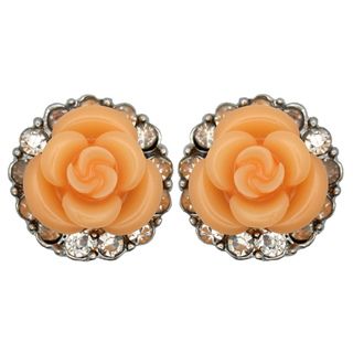 Kate Marie Silvertone Orange Enamel Flower and Rhinestone Earrings Kate Marie Fashion Earrings