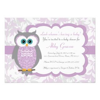 Purple, Gray, Owl Baby Shower Invitations   730