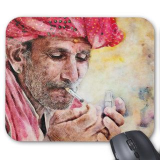 Cool Mr. Smoker digital watercolour portrait Mouse Pads