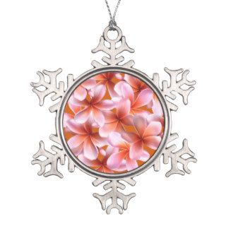Pink Plumeria Orange Snowflake Christmas Ornament