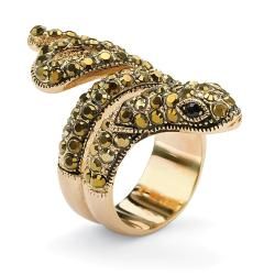 Isabella Collection Goldplated Black and Brown Crystal Snake Ring Palm Beach Jewelry Crystal, Glass & Bead Rings