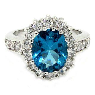 The Royal Engagement Classic Cluster Ring w/ Aquamarine CZ & pav White Size 5 Jewelry