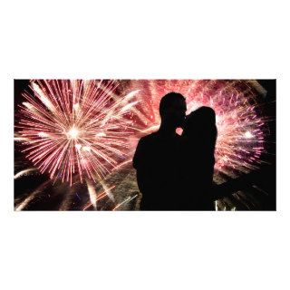 Fireworks Couple Kissing Silhouette Custom Photo Card