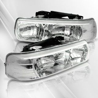 Chevy Silverado 99 00 01 02 03, Suburban&Tahoe 00 01 02 03 04 05 06 Crystal Headlights ~ pair set (Chrome) Automotive