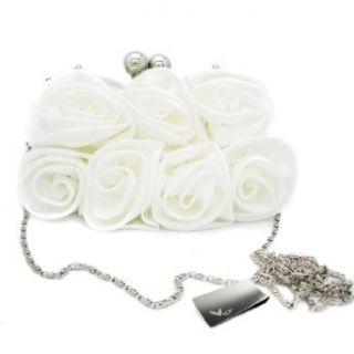 Missy K 7 Roses Clutch Purse, Satin, with Clasp Closure   Off white, with kilofly Money Clip Clothing