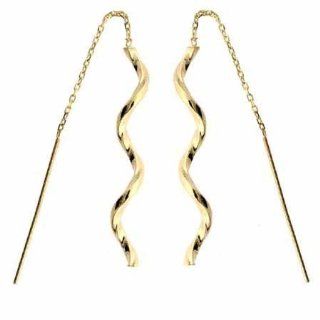 14K Gold Dangling Spiral Threader Earrings Jewelry