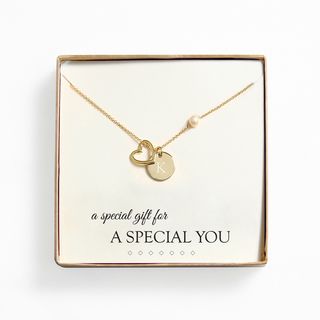 18k Gold Overlay 'A Special Gift For You' Pearl and Charm Necklace (8 mm) Personalized Necklaces