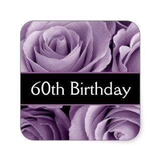 Elegant 60th Birthday Purple Roses Square Sticker