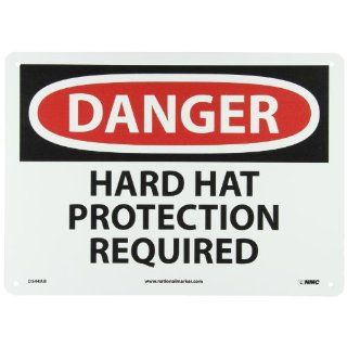 NMC D544AB OSHA Sign, Legend "DANGER   HARD HAT PROTECTION REQUIRED", 14" Length x 10" Height, Aluminum, Black/Red on White Industrial Warning Signs