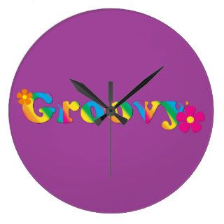 Groovy and Flowers Bright Colors 60s Hippie Design Clock