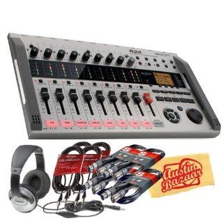 Zoom R24 Multitrack Recorder, Interface, Controller, and Sampler Bundle with Four 20 Foot Instrument Cables, Four 20 Foot XLR Cables, Headphones, and Polishing Cloth Musical Instruments