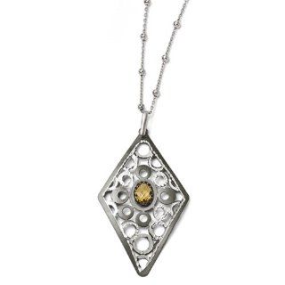 Leslie's Sterling Silver Ruthenium plated Citrine Necklace w/2in ext Jewelry