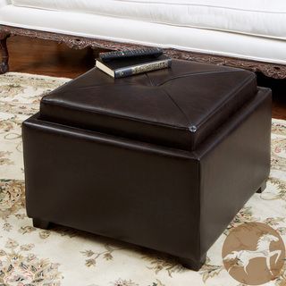 Christopher Knight Home Paddington Brown Leather Chessboard Storage Ottoman with Hardwood Legs Christopher Knight Home Ottomans