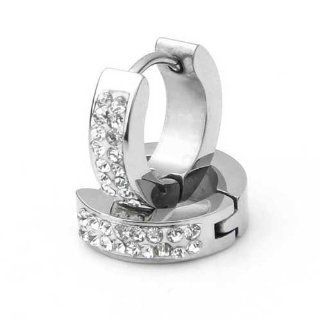 Stainless Steel Crystal Rhinestone Huggie Hoop Earrings 0.55x0.16" Jewelry
