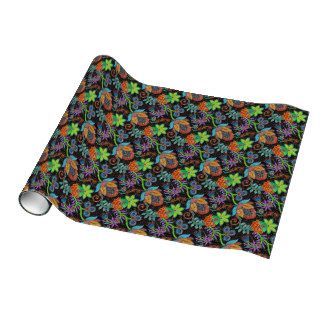 Colorful Glass Beads Look Retro Floral Design Wrapping Paper