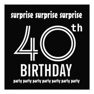 SURPRISE 40th Birthday Party Black White Template Invite