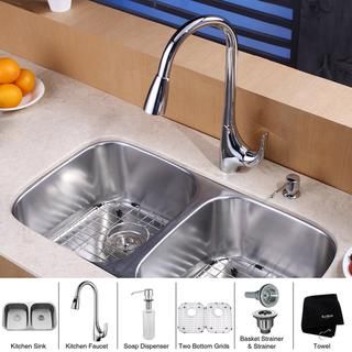 Kraus Kitchen Combo Double Steel Undermount Sink with Faucet Kraus Sink & Faucet Sets