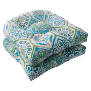 Outdoor 2 Piece Wicker Seat Cushion Set   Turquoise/Coral Medallion