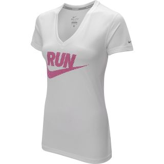NIKE Womens Legend V Neck Run Swoosh Short Sleeve T Shirt   Size Medium,