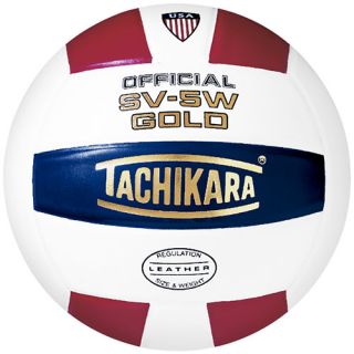 Tachikara SV 5W NFHS Gold Premium Leather Indoor Volleyball, Scarlet/navy/white