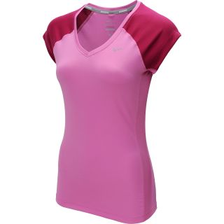 NIKE Womens Miler V Neck Cap Sleeve Running T Shirt   Size Medium, Red