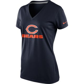 NIKE Womens Chicago Bears Dri FIT Legend Logo V Neck Short Sleeve T Shirt  