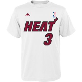 adidas Youth Miami Heat Dwayne Wade Name And Number T Shirt   Size Small, White
