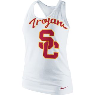 NIKE Womens USC Trojans Slim Fit Tri Blend Logo Tank   Size Large, White