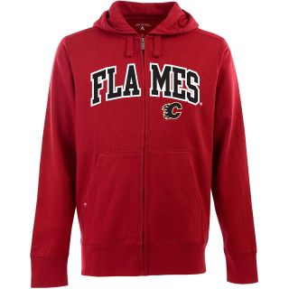 Antigua Mens Calgary Flames Full Zip Hooded Applique Sweatshirt   Size Medium,