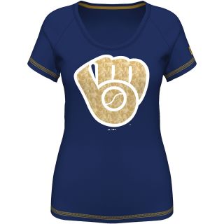 MAJESTIC ATHLETIC Womens Milwaukee Brewers Bold Statement Fashion Top   Size
