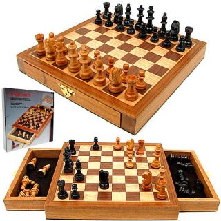 Trademark Global Elegant Inlaid Wood Cabinet w/ Staunton Wood Chessmen (12 