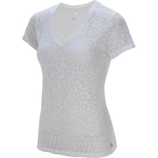 SOFFE Juniors Burnout V Neck Short Sleeve T Shirt   Size Medium, White