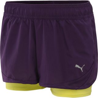PUMA Womens CR 3 Compression Shorts   Size Large, Blackberry/limeade