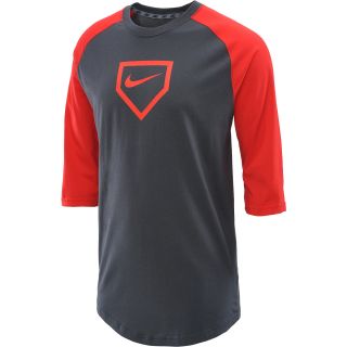 NIKE Mens Dri FIT 3/4 Sleeve Baseball Top   Size Xl, Anthracite/red