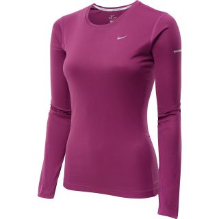 NIKE Womens Miler Long Sleeve Running Top   Size Medium, Raspberry/silver
