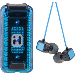 iHOME FIT Earbuds with Clip On LED Safety Flasher and Cordwrap, Black/blue