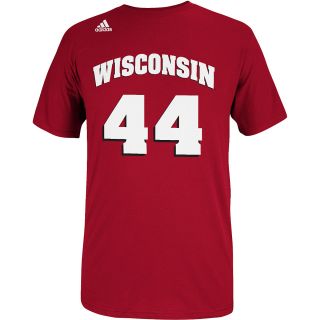 adidas Mens Wisconsin Badgers Player Number 44 Short Sleeve T Shirt   Size