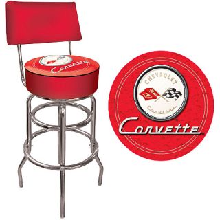 Trademark Global Corvette C1 Padded Bar Stool with Back   Red on Red (GM1100R 