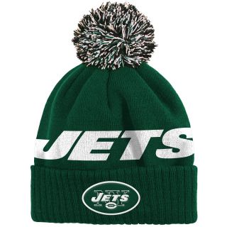 NFL Team Apparel Youth New York Jets Ribbed Cuffed Pom Knit Cap   Size Youth
