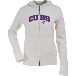 Antigua Womens Chicago Cubs Signature Hood Applique White Full Zip Sweatshirt  