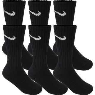 NIKE Boys Performance Crew Socks   6 Pack   Size Small, Black/white