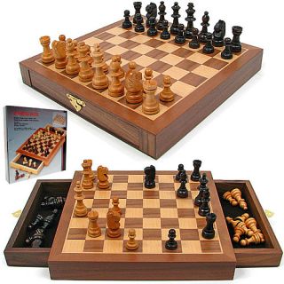 Trademark Global Inlaid Walnut style Wood Cabinet w/ Staunton Wood Chessmen (12 
