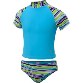 LAGUNA Girls Lucky Stripe 2 Piece Swimsuit   Size 4, Turquoise