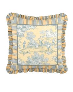 Toile Pillow w/ Striped Ruffle, 20Sq.