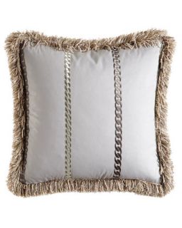 Fringed Pillow with Chain Embroidery,