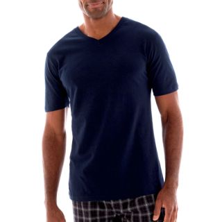 Stafford Cotton Color V Neck T Shirt, Signature Navy, Mens