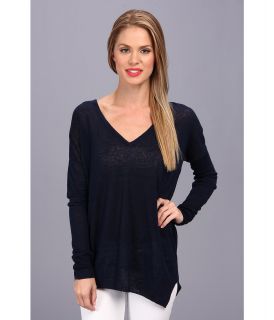 Central Park West V Neck Linen Sweater Womens Sweater (Navy)